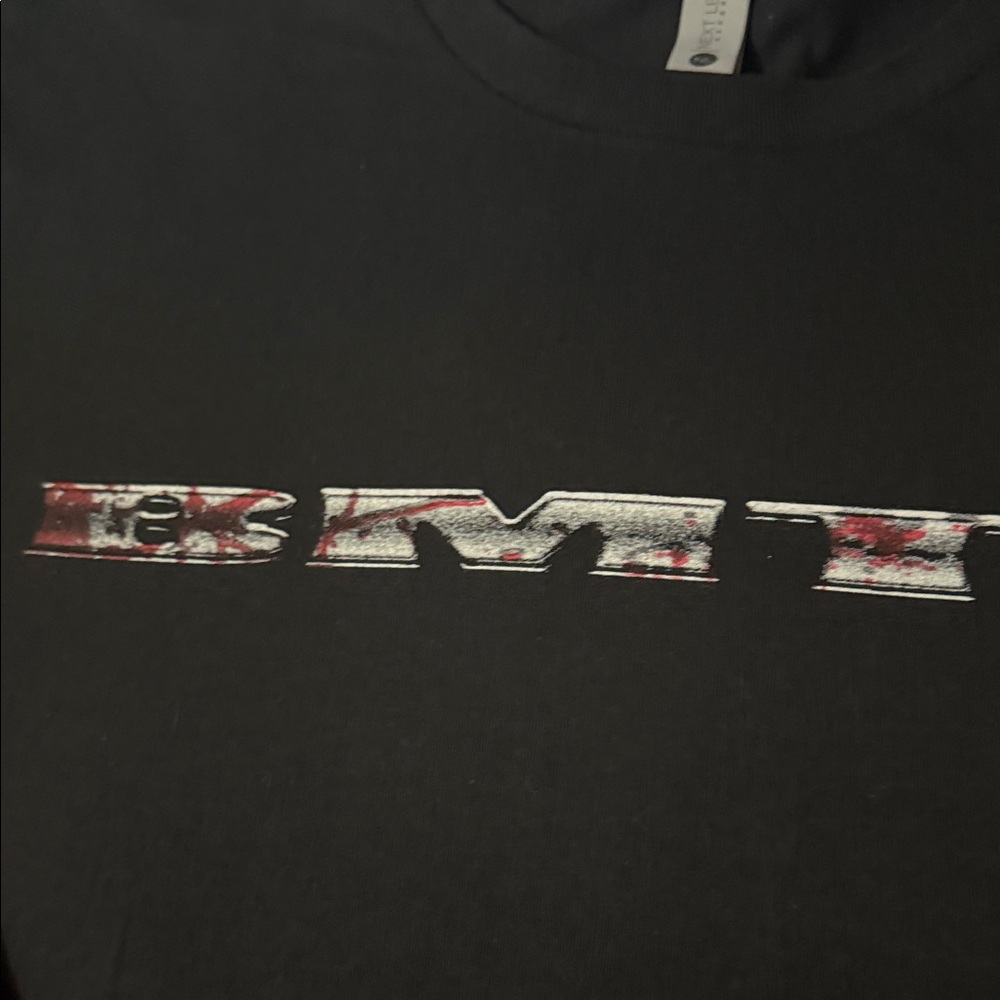 Next Level Apparel Black Long Sleeve Tee with Red Sleeve Splatter - Picture 5 of 16
